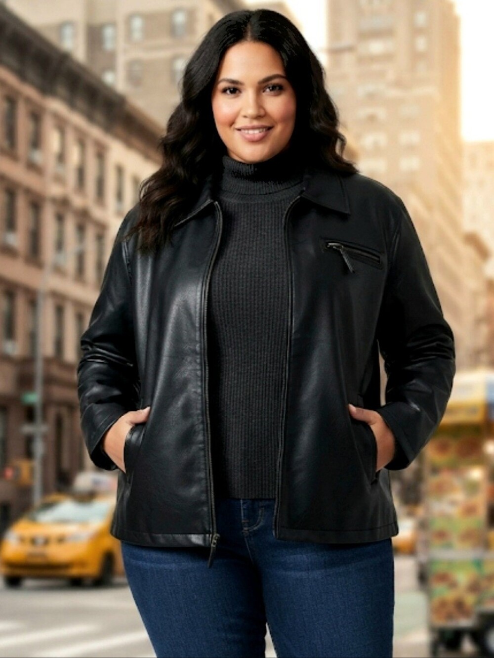Weatherproof Black Faux Leather Moto Jacket Zip Front Plus Size 1X-2X 18/20